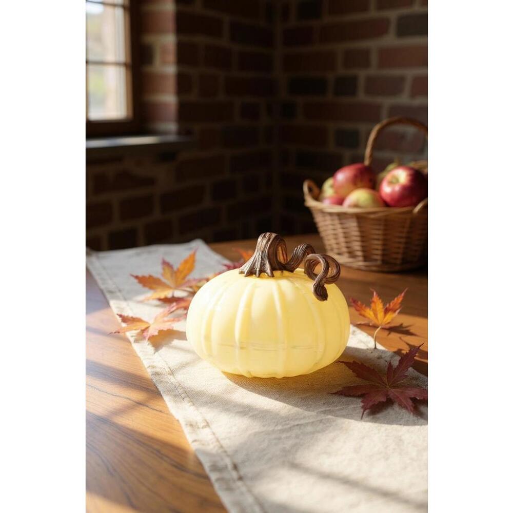 Artisan Hand Blown Cream Glass Pumpkin with Twisted Bronze Stem Fall Decor - Picture 1 of 5